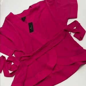 Worthington Tie-Waist Vibrant Pink Wrap Top NWT - Size L
